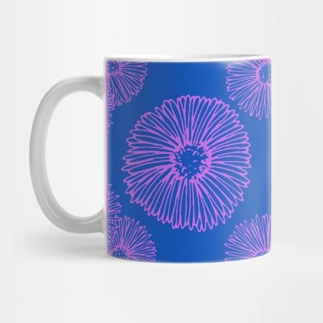 Purple Aster Flowers Pattern in Sapphire Blue by aybe7elf